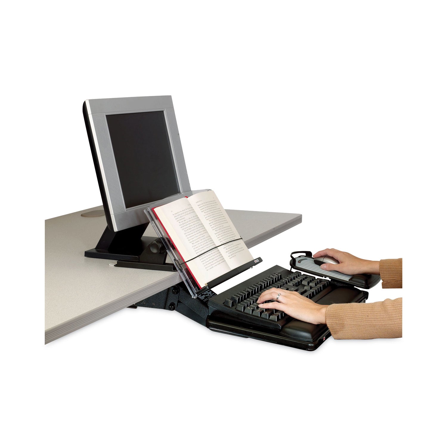 In-Line Adjustable Desktop Copyholder,150 Sheet Capacity, Plastic, Black/Clear - 