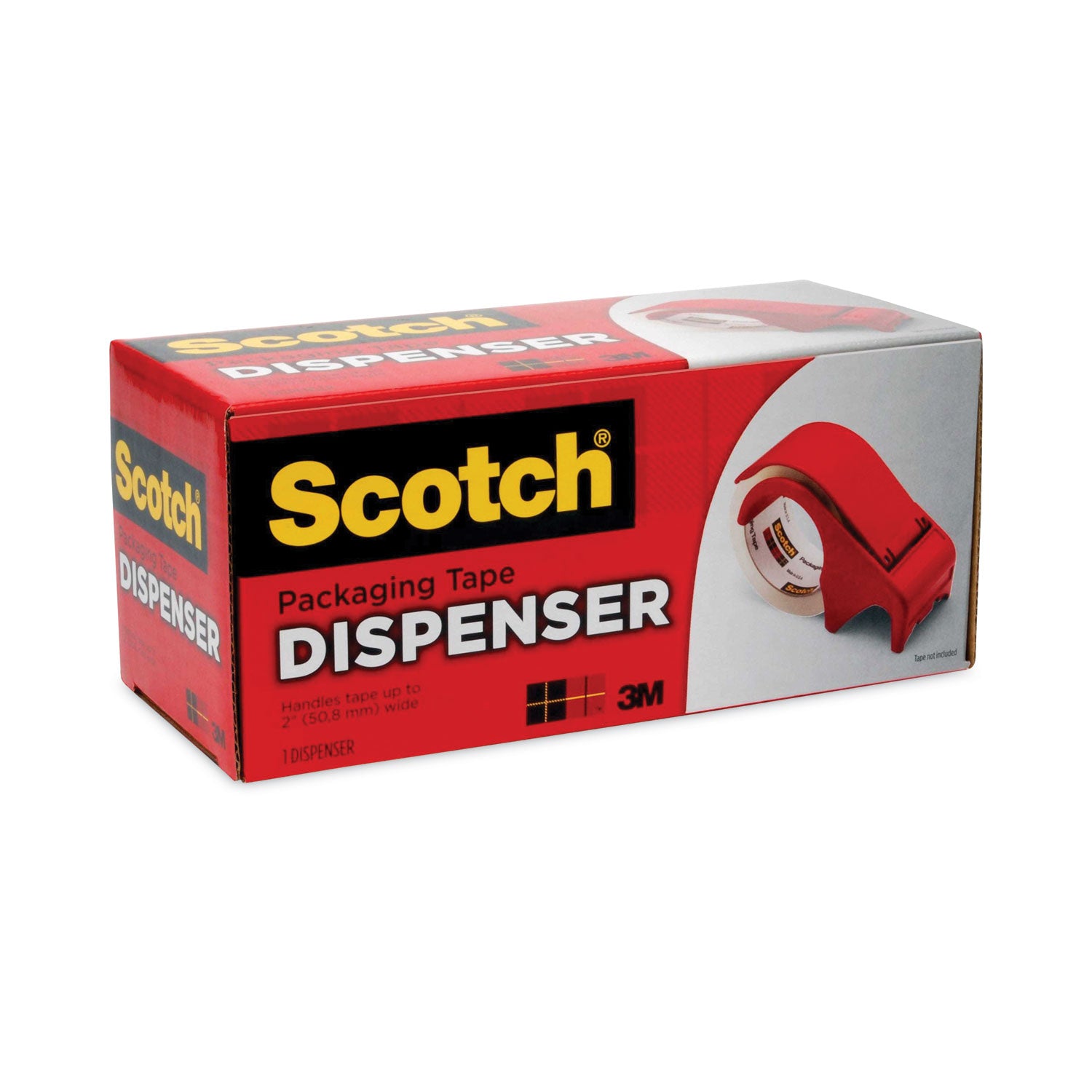 Compact and Quick Loading Dispenser for Box Sealing Tape, 3" Core, For Rolls Up to 2" x 60 yds, Red