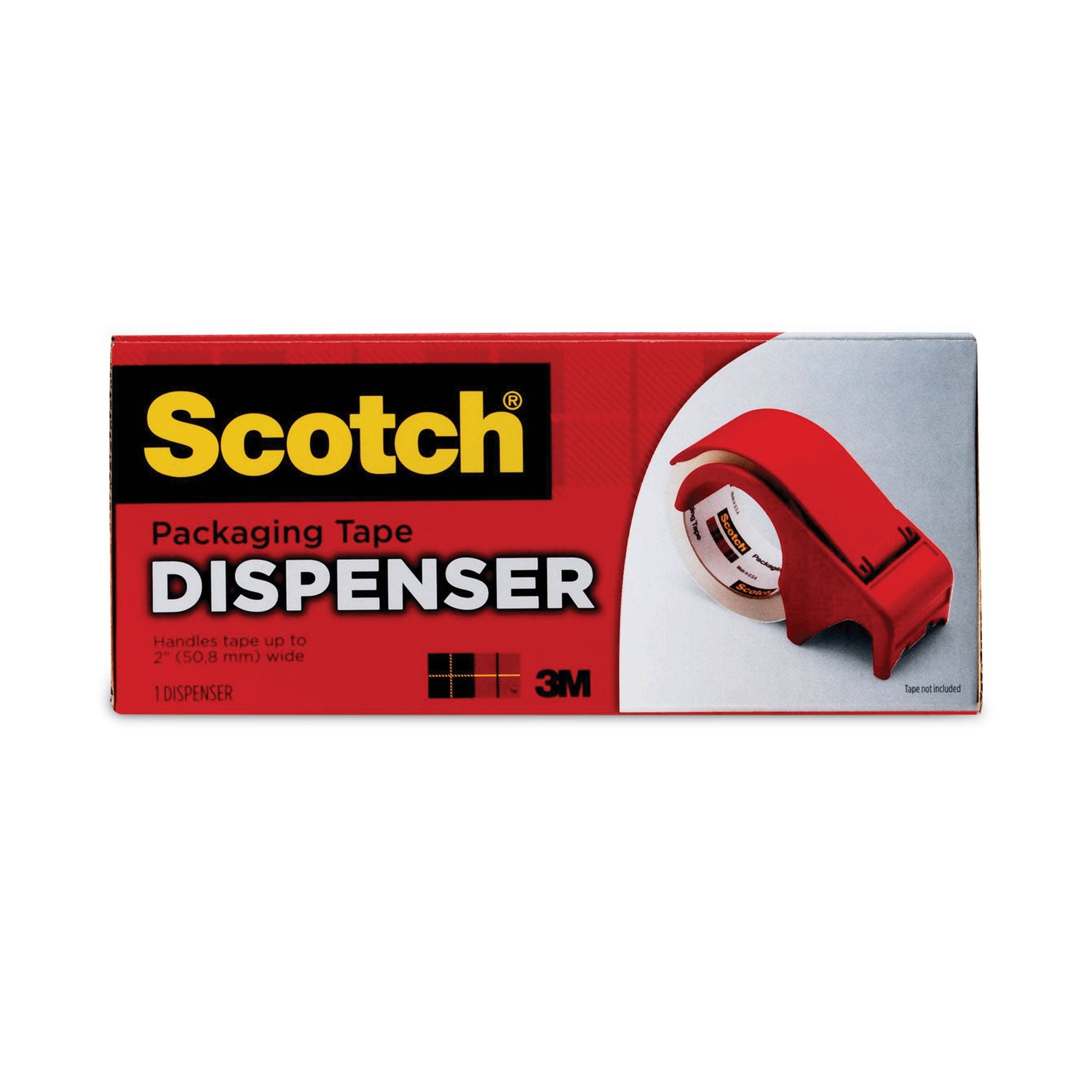 Compact and Quick Loading Dispenser for Box Sealing Tape, 3" Core, For Rolls Up to 2" x 60 yds, Red - 