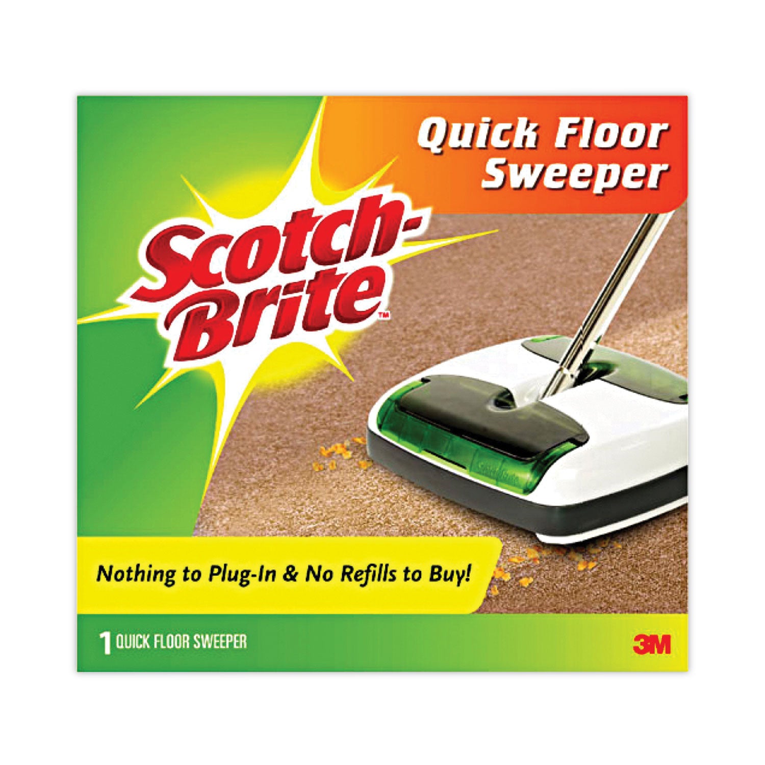 Quick Floor Sweeper, 42" Aluminum Handle, White/Gray/Green - 