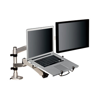 Easy-Adjust Desk Dual Arm Mount for 27" Monitors, 360 deg Rotation, +90/-15 deg Tilt, 360 deg Pan, Silver, Supports 20 lb - 