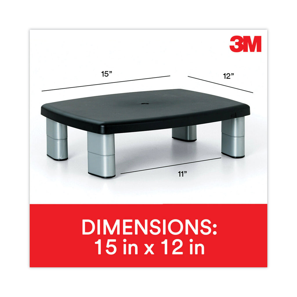 Adjustable Height Monitor Stand, 15" x 12" x 2.63" to 5.78", Black/Silver, Supports 80 lbs