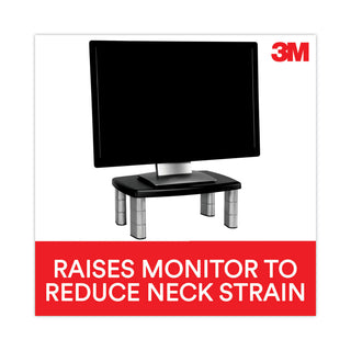 Adjustable Height Monitor Stand, 15" x 12" x 2.63" to 5.78", Black/Silver, Supports 80 lbs - 