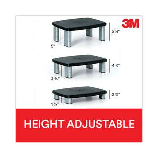 Adjustable Height Monitor Stand, 15" x 12" x 2.63" to 5.78", Black/Silver, Supports 80 lbs