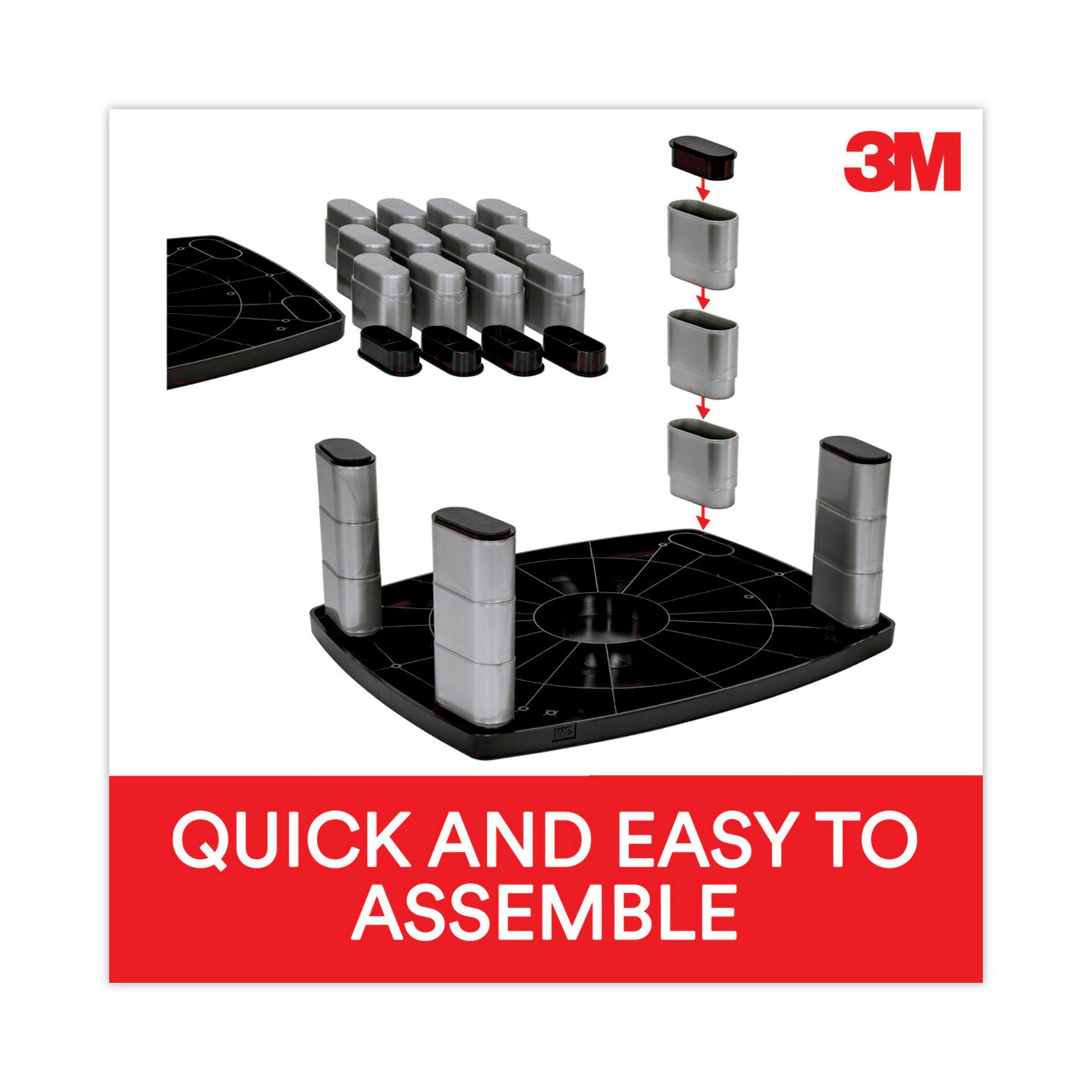 Adjustable Height Monitor Stand, 15" x 12" x 2.63" to 5.78", Black/Silver, Supports 80 lbs