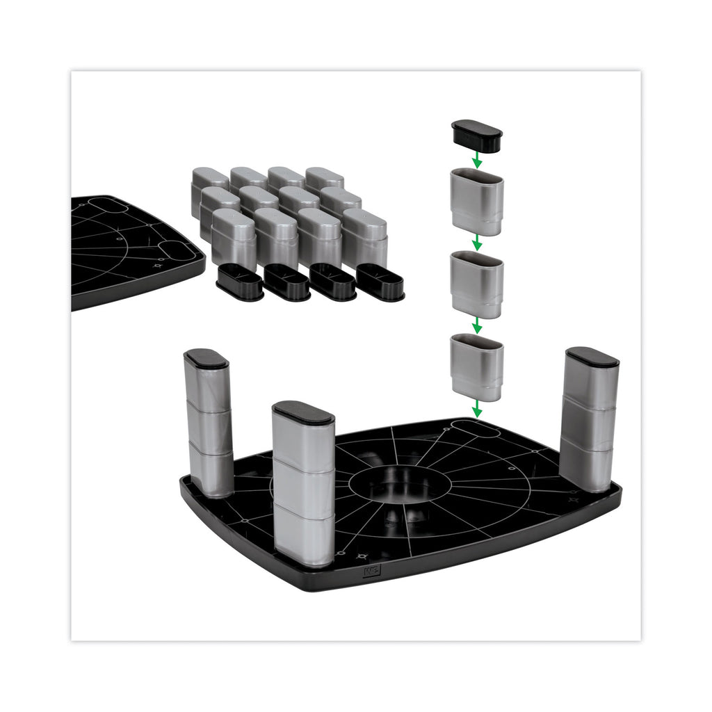Adjustable Height Monitor Stand, 15" x 12" x 2.63" to 5.78", Black/Silver, Supports 80 lbs