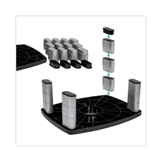 Adjustable Height Monitor Stand, 15" x 12" x 2.63" to 5.78", Black/Silver, Supports 80 lbs