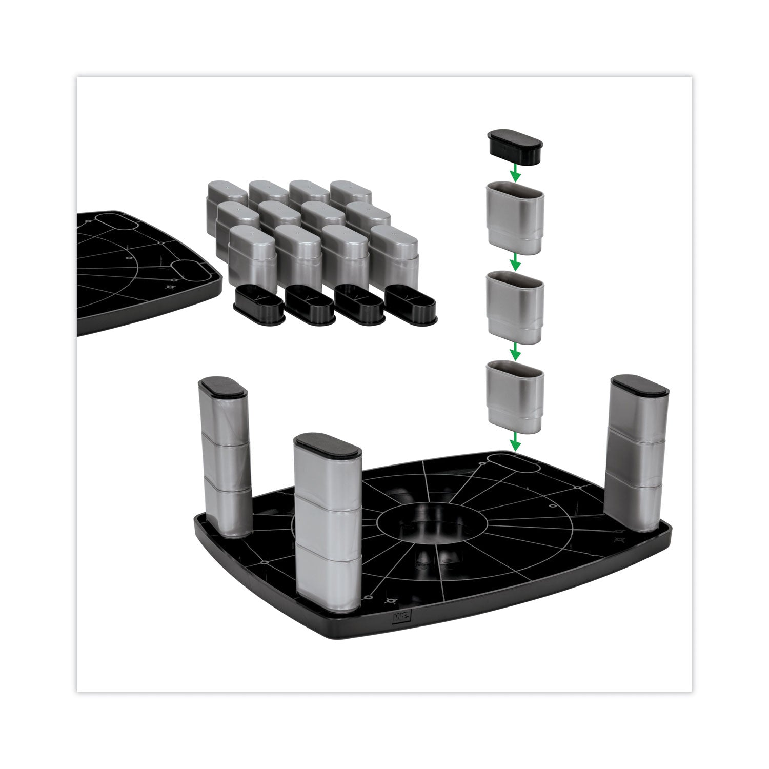 Adjustable Height Monitor Stand, 15" x 12" x 2.63" to 5.78", Black/Silver, Supports 80 lbs