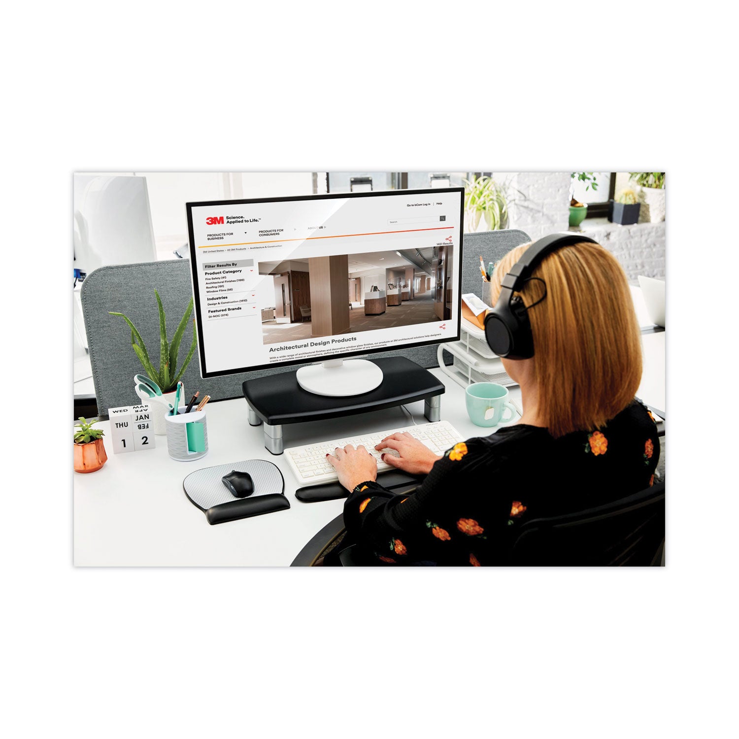 Extra-Wide Adjustable Monitor Stand, 20" x 12" x 1" to 5.78", Silver/Black, Supports 40 lbs