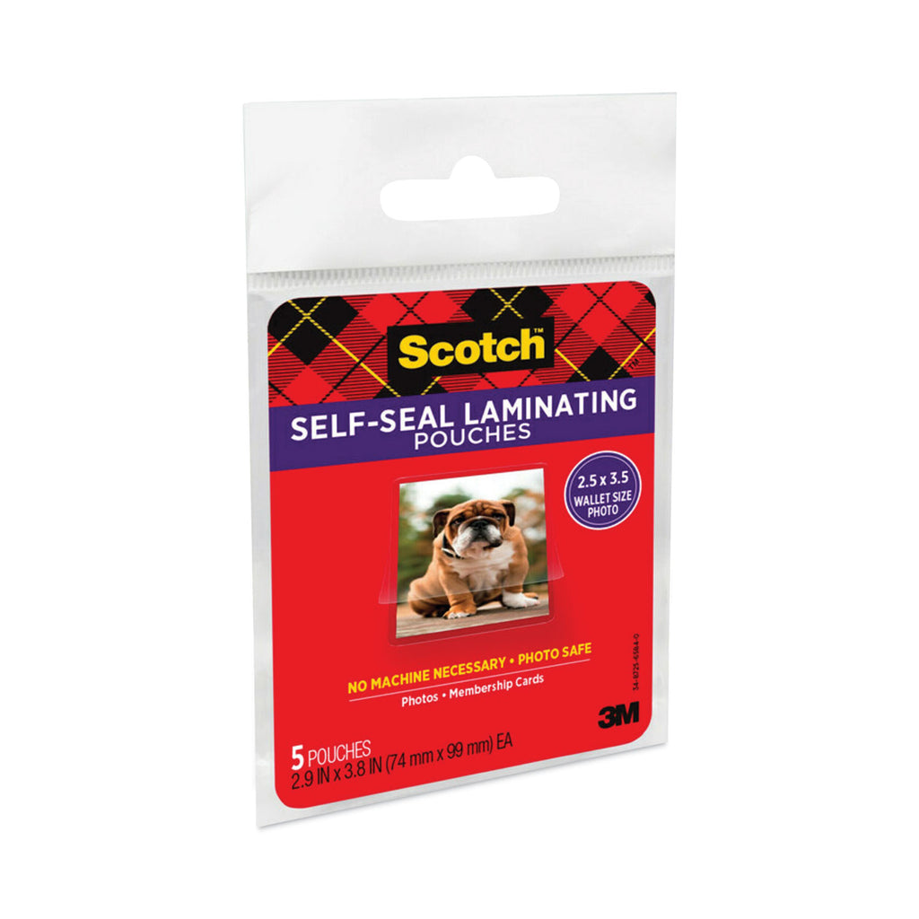 Self-Sealing Laminating Pouches, 9.5 mil, 2.81" x 3.75", Gloss Clear, 5/Pack - 