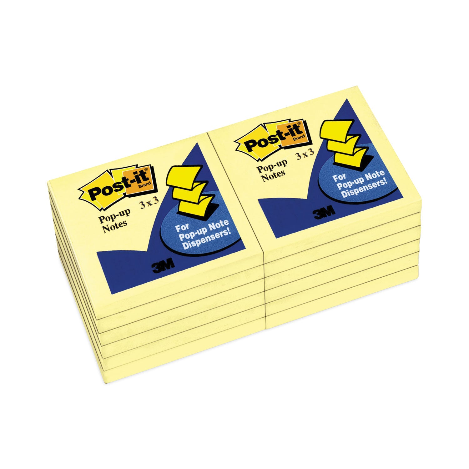 Original Canary Yellow Pop-up Refill, 3" x 3", Canary Yellow, 100 Sheets/Pad, 12 Pads/Pack - 