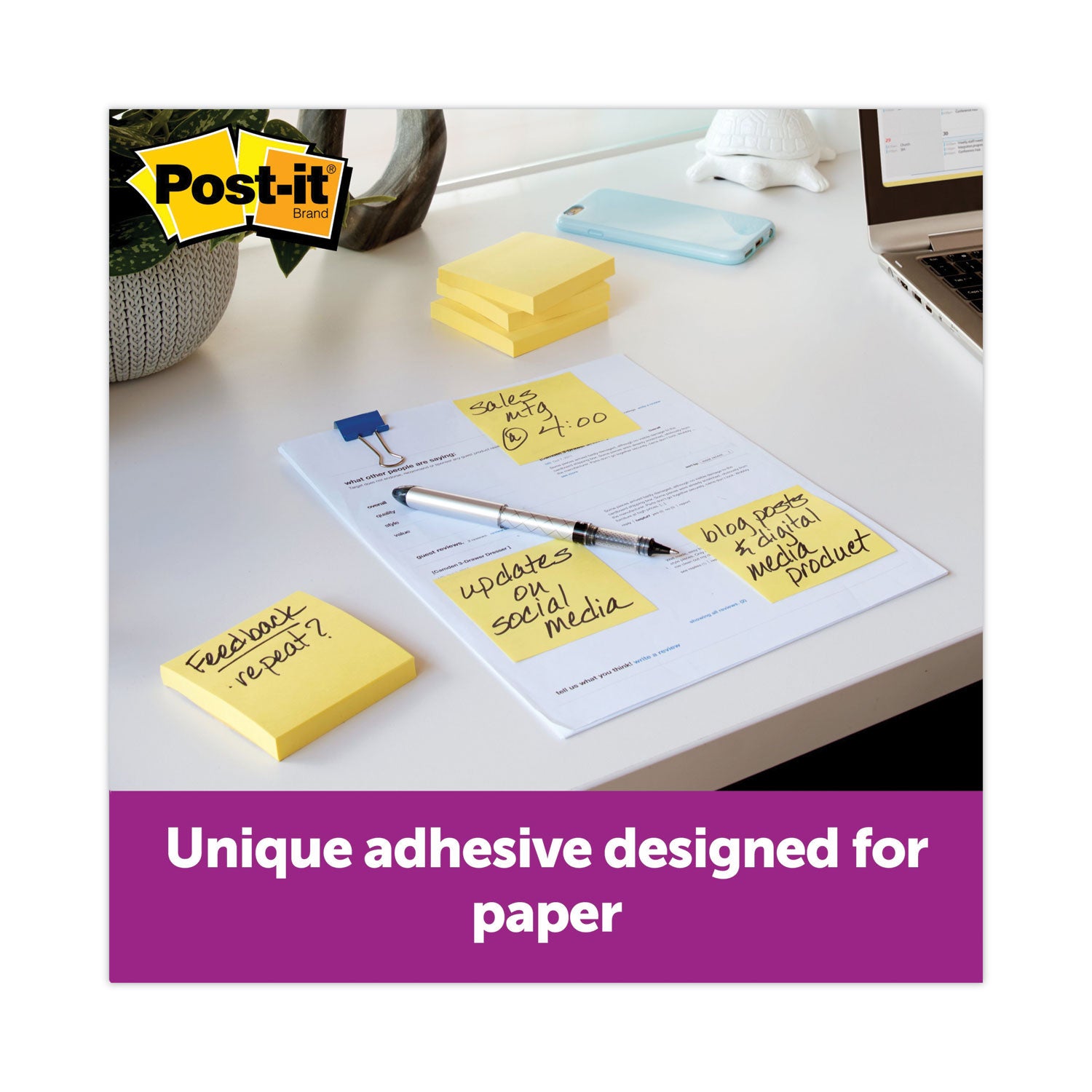 Original Canary Yellow Pop-up Refill, 3" x 3", Canary Yellow, 100 Sheets/Pad, 12 Pads/Pack - 