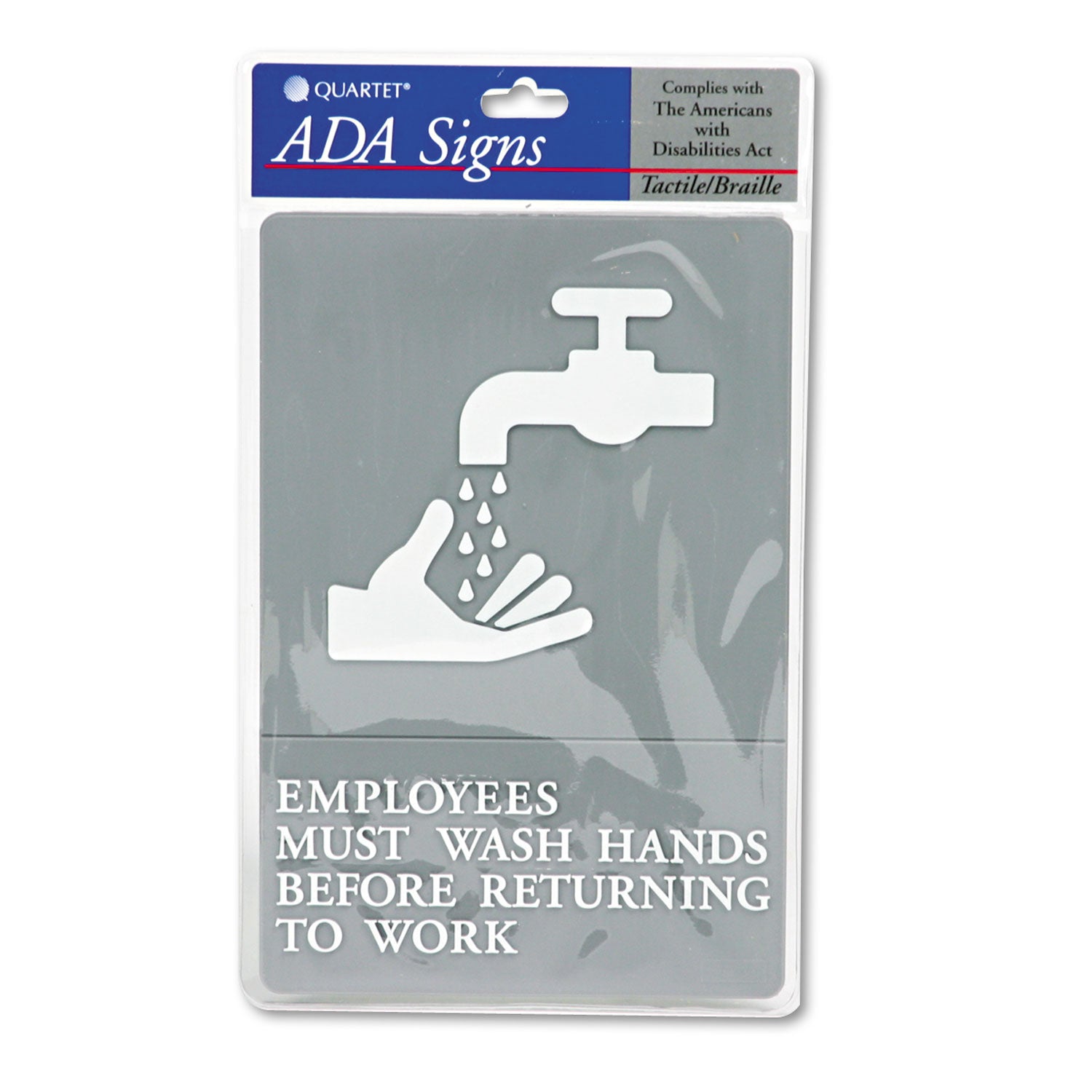 ADA Sign, EMPLOYEES MUST WASH HANDS... Tactile Symbol/Braille, 6 x 9, Gray - 2