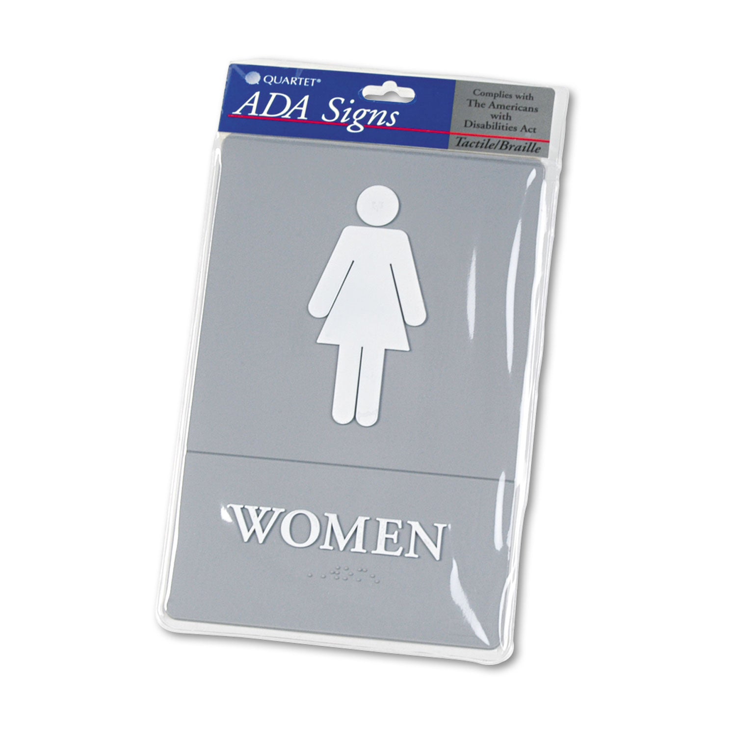 ADA Sign, Women Restroom Symbol w/Tactile Graphic, Molded Plastic, 6 x 9, Gray - 