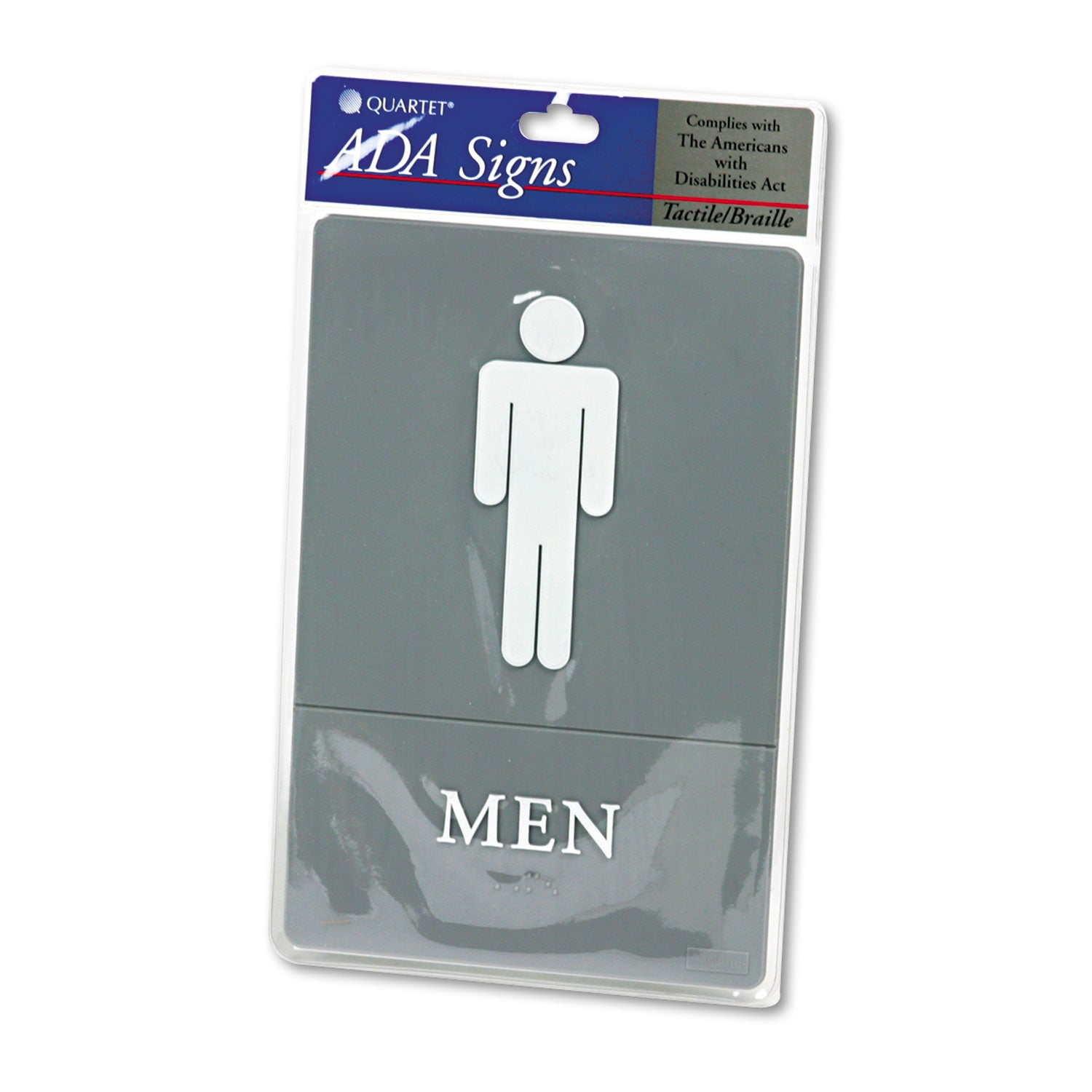 ADA Sign, Men Restroom Symbol w/Tactile Graphic, Molded Plastic, 6 x 9, Gray - 