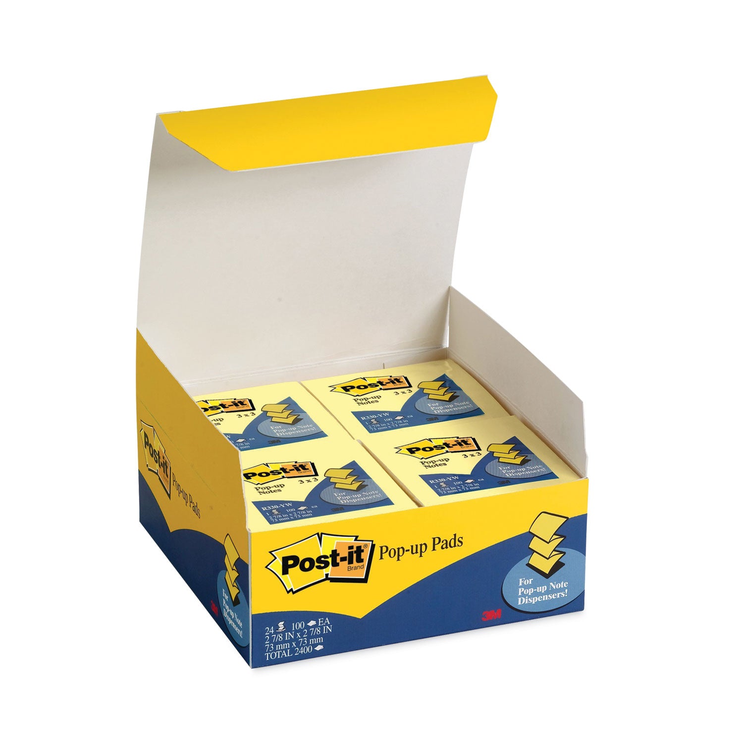Original Canary Yellow Pop-up Refill Value Pack, 3" x 3", Canary Yellow, 100 Sheets/Pad, 24 Pads/Pack - 
