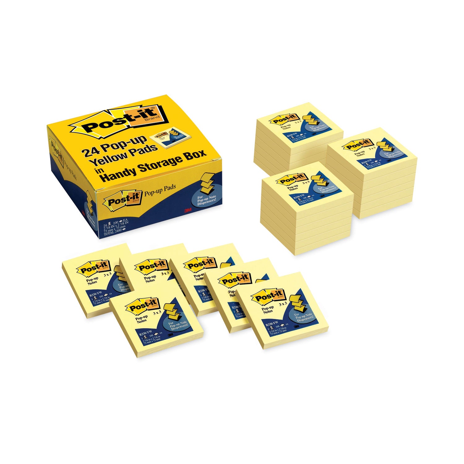 Original Canary Yellow Pop-up Refill Value Pack, 3" x 3", Canary Yellow, 100 Sheets/Pad, 24 Pads/Pack - 