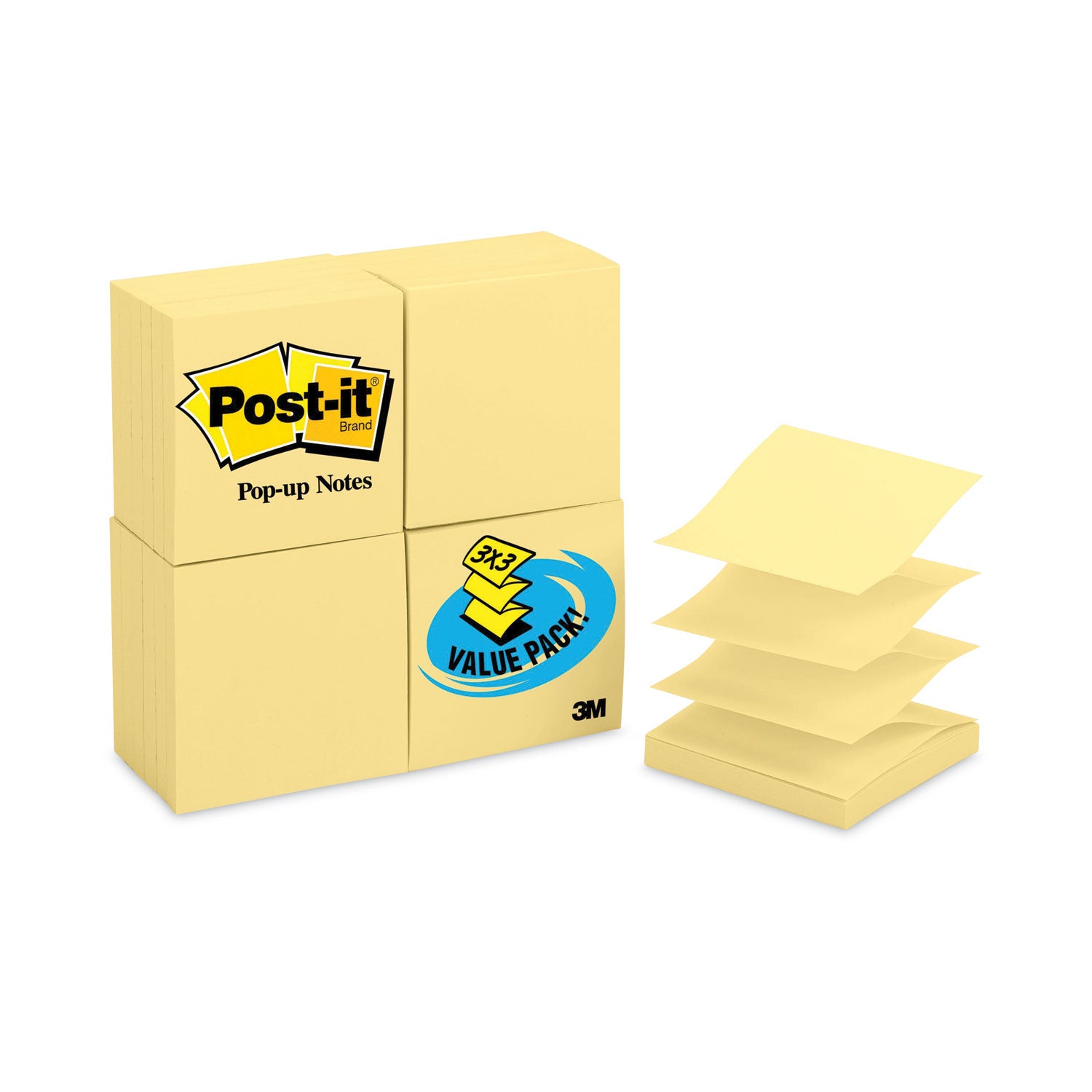 Original Canary Yellow Pop-up Refill Value Pack, 3" x 3", Canary Yellow, 100 Sheets/Pad, 24 Pads/Pack - 