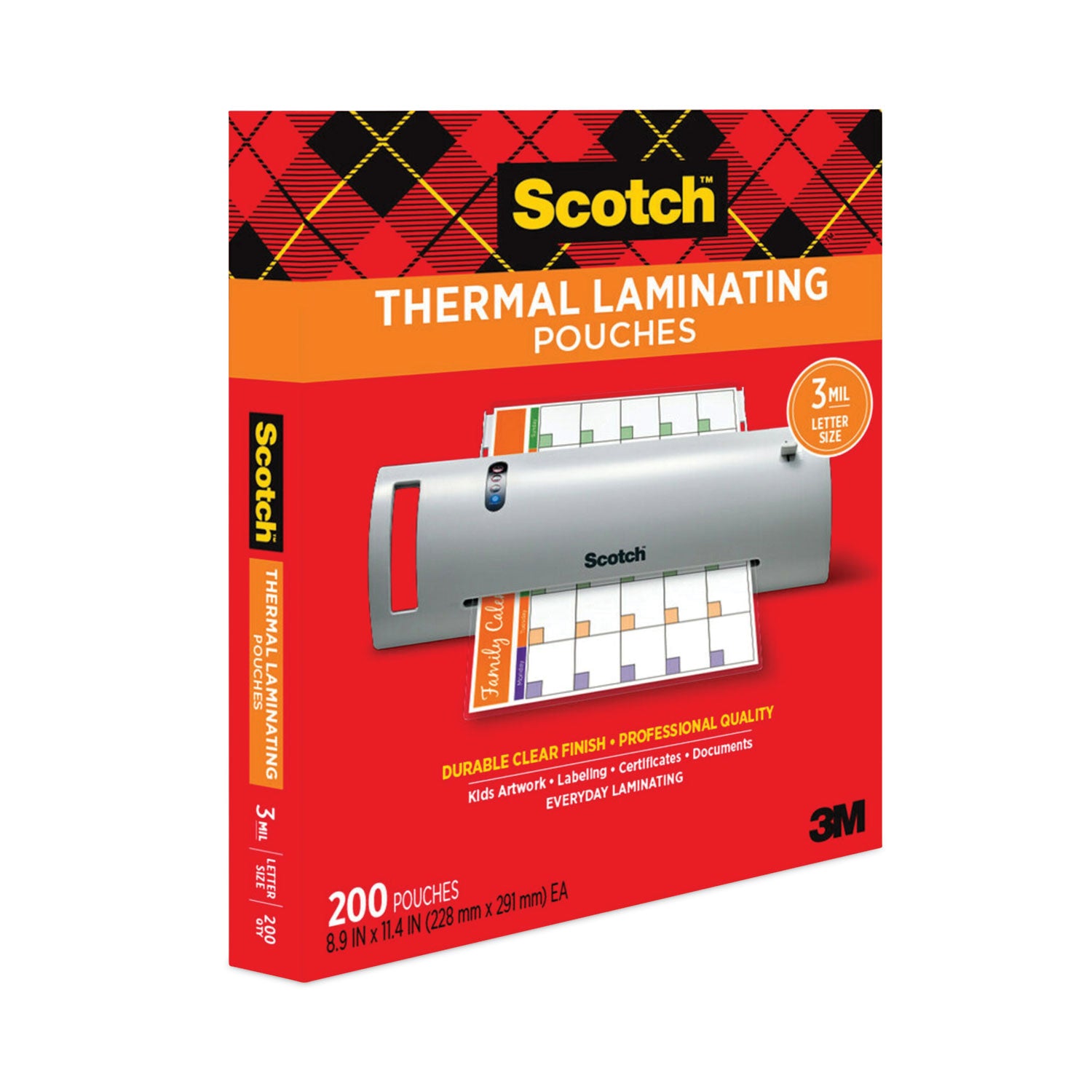 Laminating Pouches, 3 mil, 9" x 11.5", Gloss Clear, 200/Pack - 