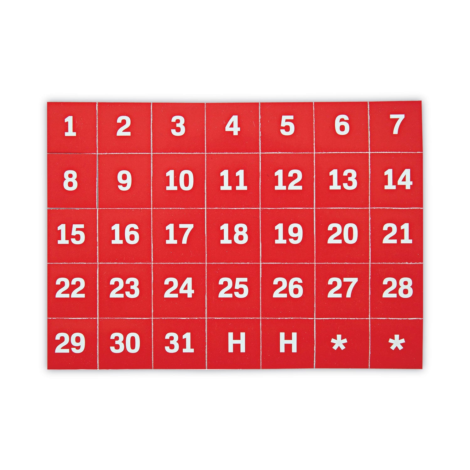 Interchangeable Magnetic Board Accessories, Calendar Dates, Red/White, 1" x 1", 31 Pieces - 