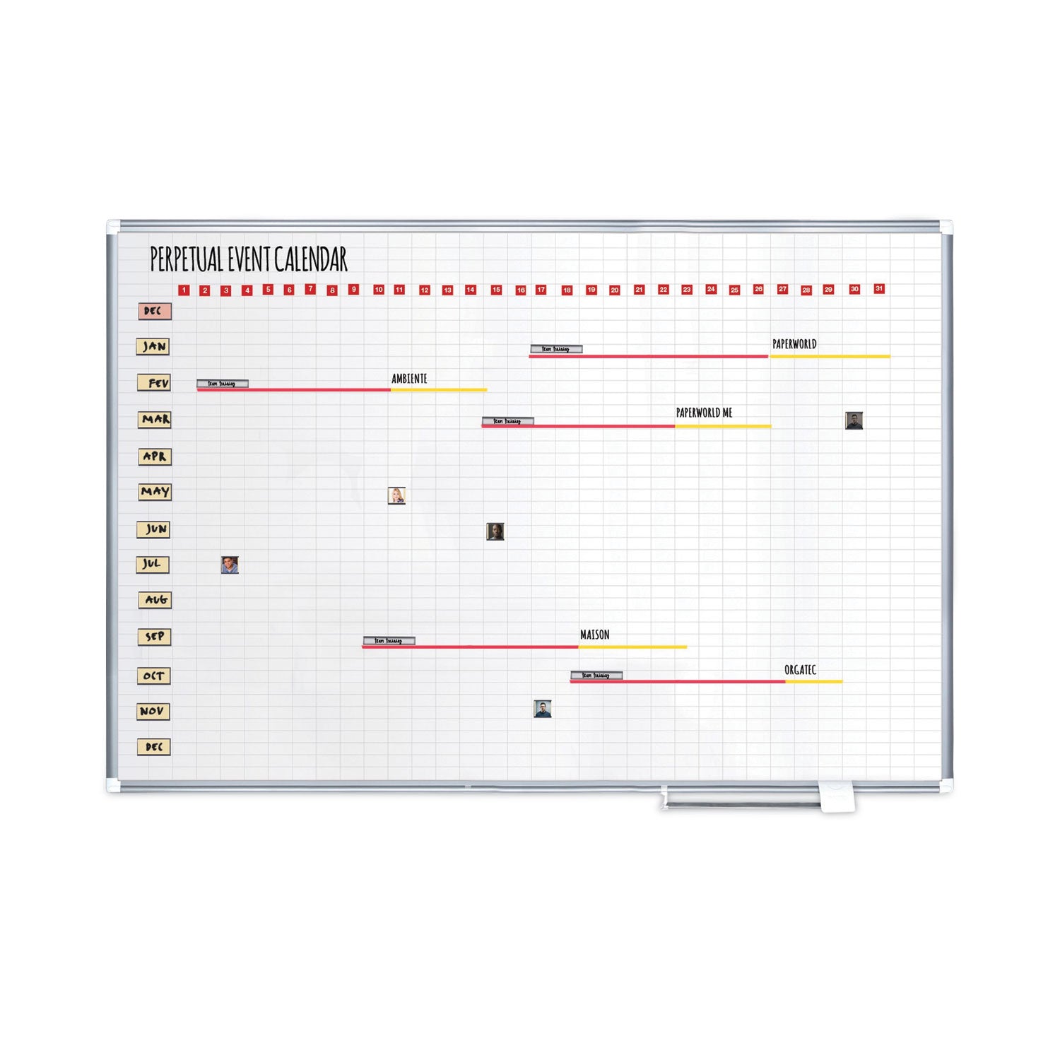 Interchangeable Magnetic Board Accessories, Calendar Dates, Red/White, 1" x 1", 31 Pieces - 