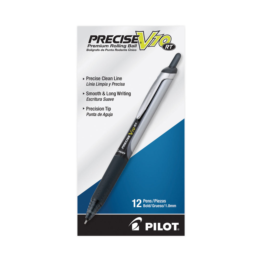 Precise V10RT Roller Ball Pen, Retractable, Bold 1 mm, Black Ink, Black Barrel, Dozen