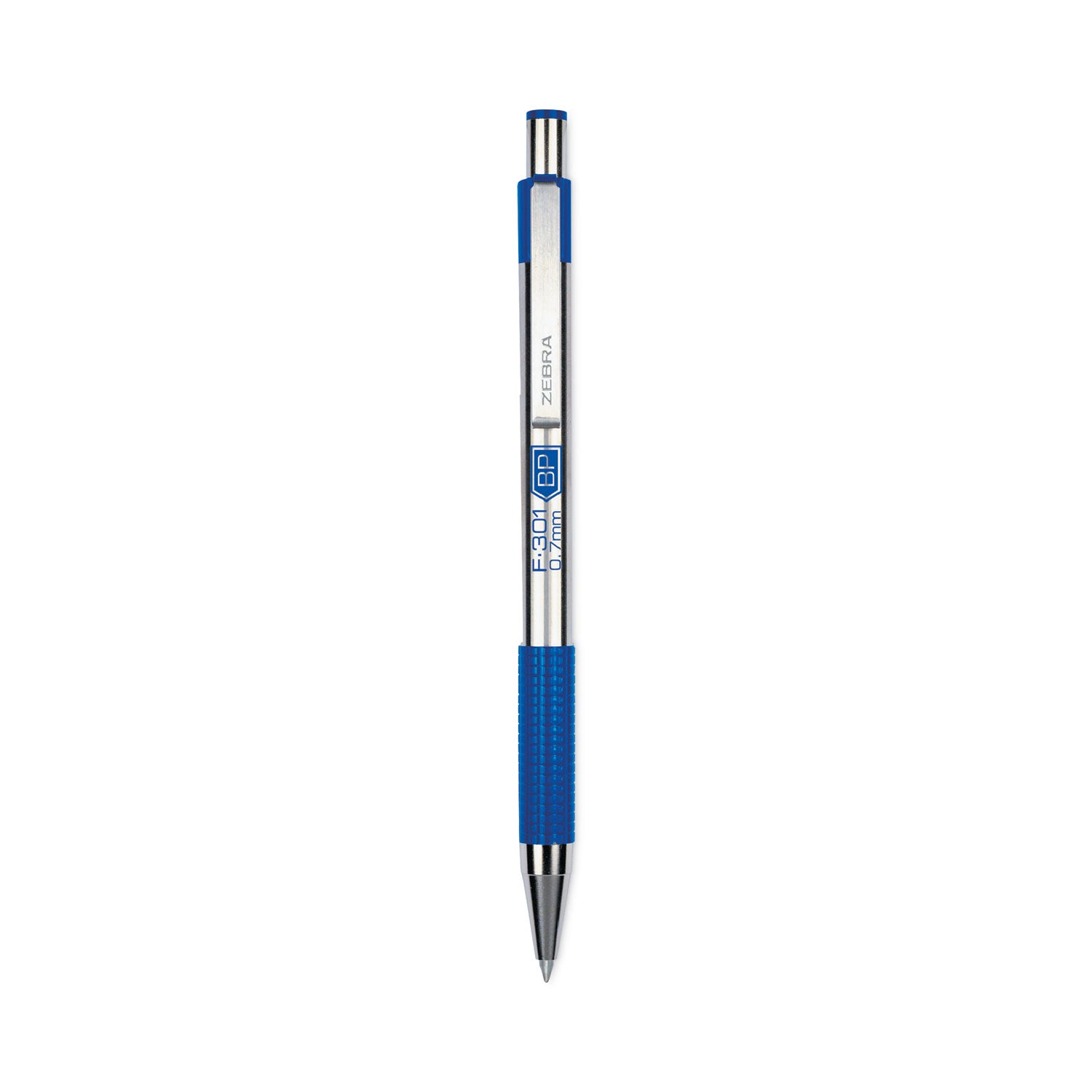 F-301 Ballpoint Pen, Retractable, Fine 0.7 mm, Blue Ink, Stainless Steel/Blue Barrel, 2/Pack - 