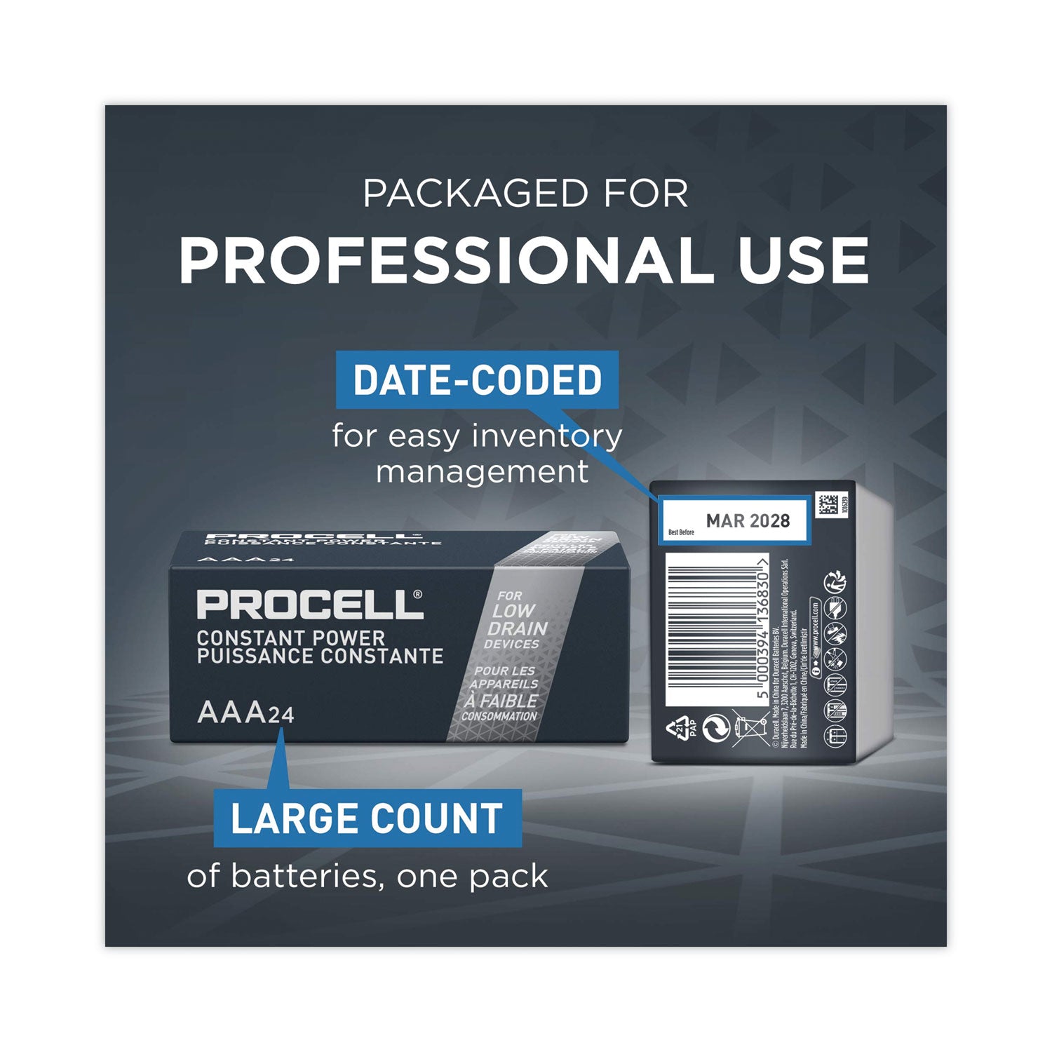 Duracell Procell Constant Power Alkaline AAA Battery Boxes of 24 - For Calculator, Multipurpose, Remote Control, Test Equipment, Flashlight, Clock, Radio, Portable Electronics, Mouse, Keyboard - AAA - 1.5 V DC - 6 / Carton