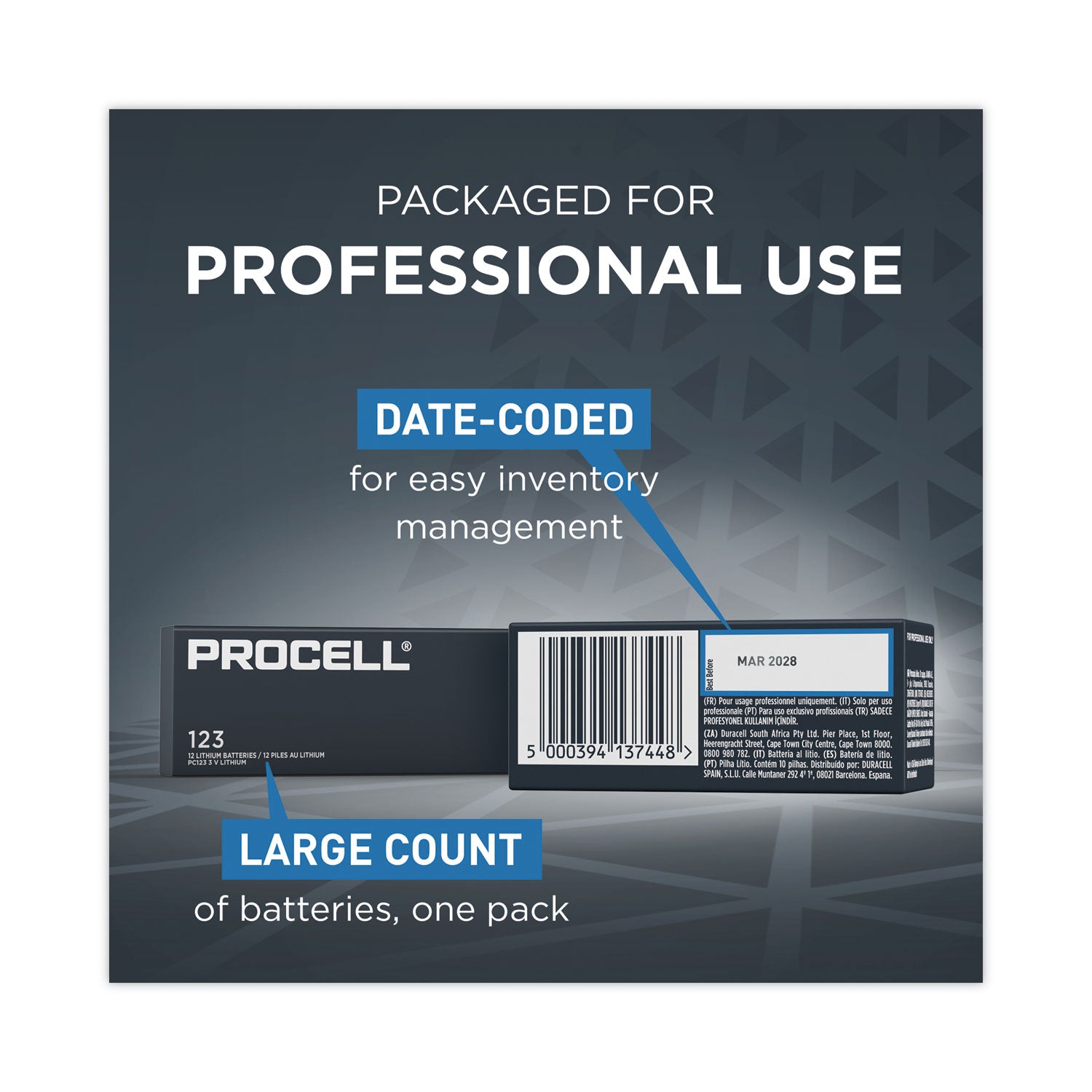Professional Lithium Batteries, CR123, For Camera, 3 V, 12/Box