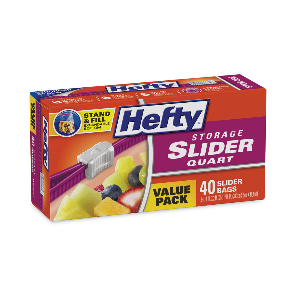 Slider Bags, 1 qt, 1.5 mil, 8" x 7", Clear, 40/Box