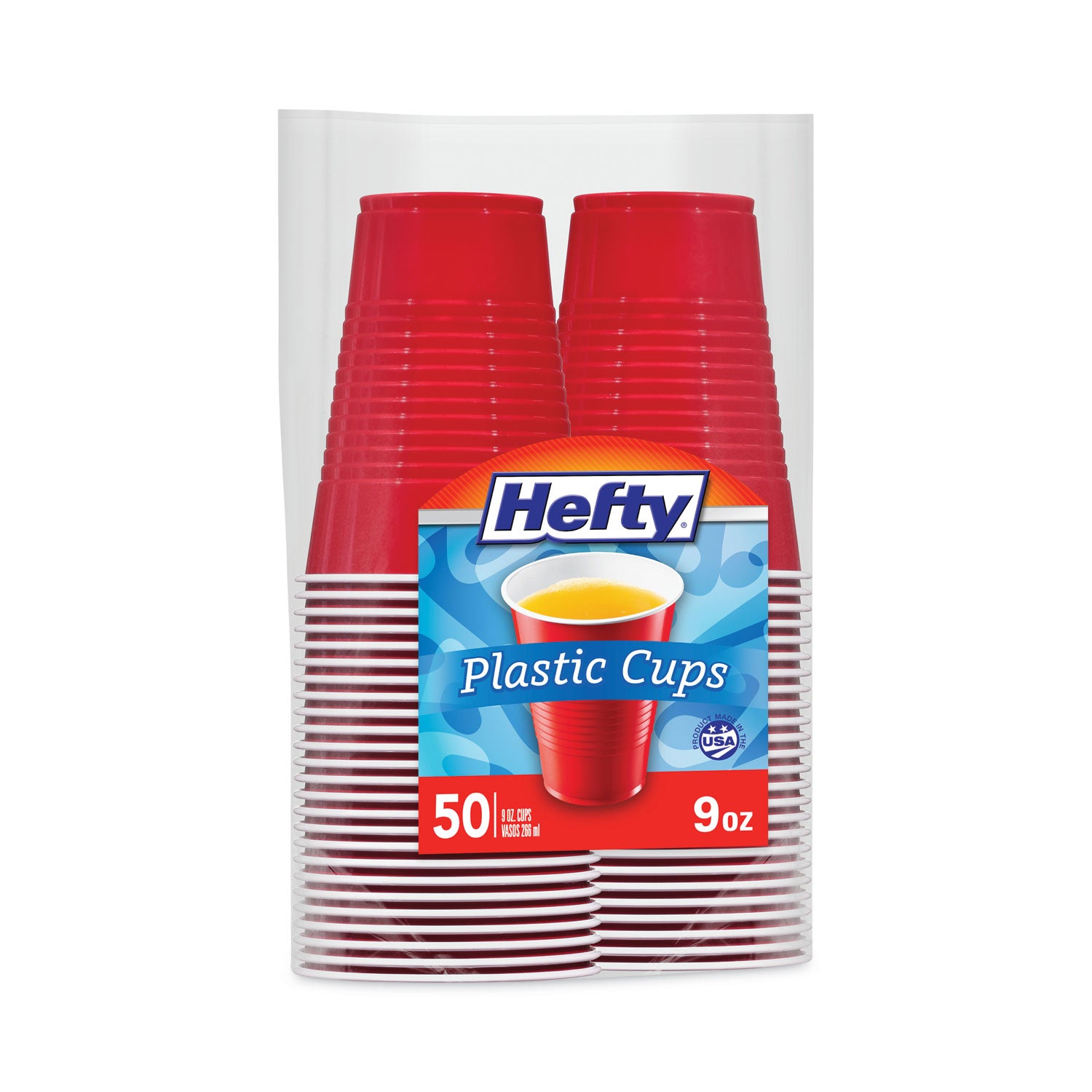 Easy Grip Disposable Plastic Party Cups, 9 oz, Red, 50/Pack