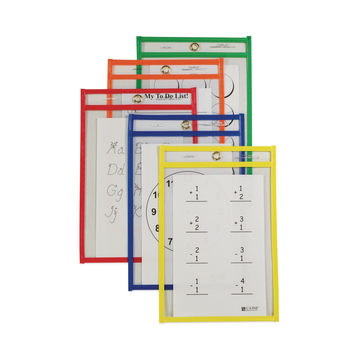 Reusable Dry Erase Pockets, 6 x 9, Assorted Primary Colors, 10/Pack