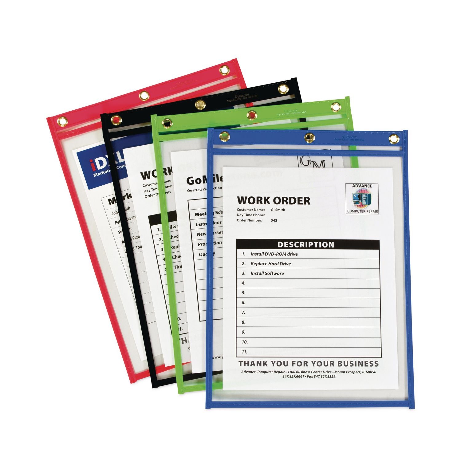 Heavy-Duty Super Heavyweight Plus Stitched Shop Ticket Holders, Clear/Assorted, 9 x 12, 20/Box