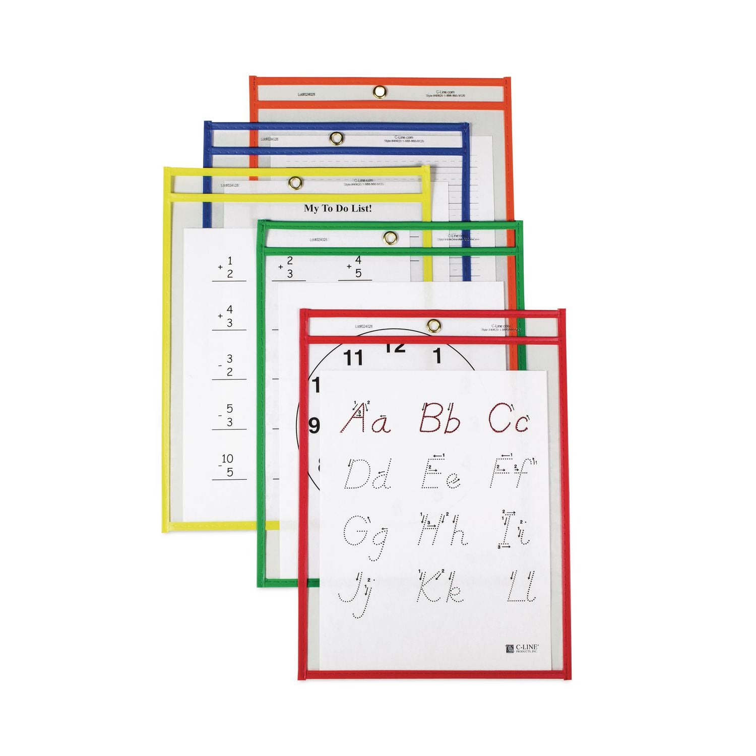 Reusable Dry Erase Pockets, 9 x 12, Assorted Primary Colors, 25/Box