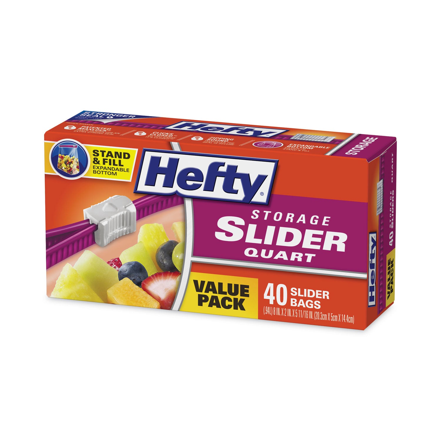 Slider Bags, 1 qt, 1.5 mil, 8" x 7", Clear, 40/Box
