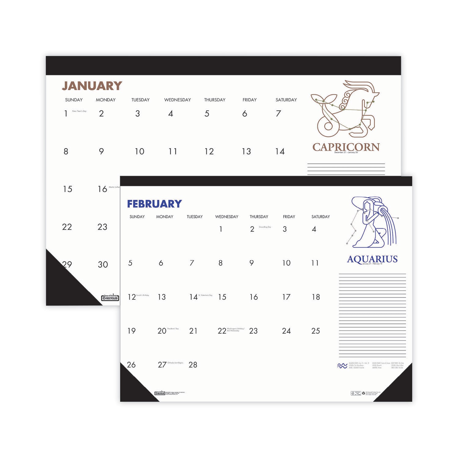recycled-zodiac-desk-pad-calendar-zodiac-artwork-185-x-13-white-sheets-black-binding-corners-12-month-jan-dec-2024_hod1676 - 1
