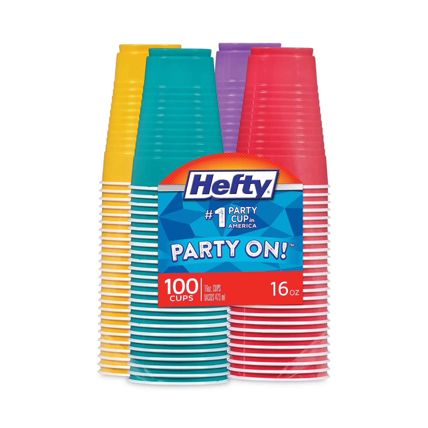 easy-grip-disposable-plastic-party-cups-16-oz-assorted-colors-100-pack_rfpc21637 - 1