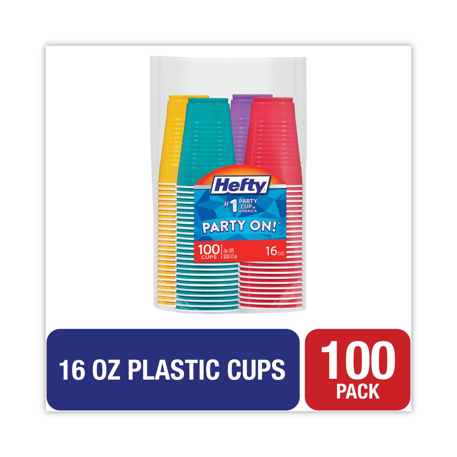 easy-grip-disposable-plastic-party-cups-16-oz-assorted-colors-100-pack_rfpc21637 - 2