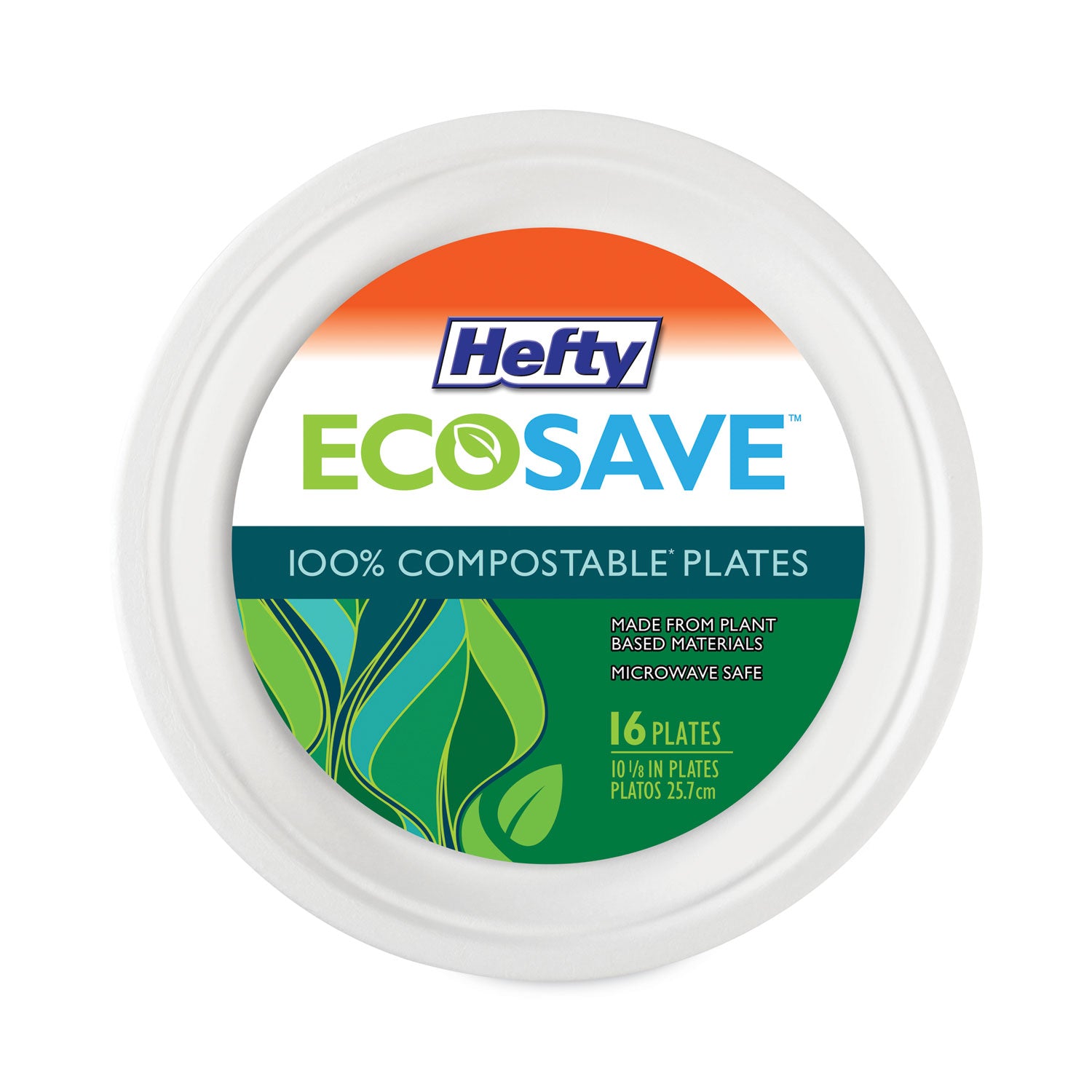 ECOSAVE Tableware, Plate, Bagasse, 6.75" dia, White, 30/Pack