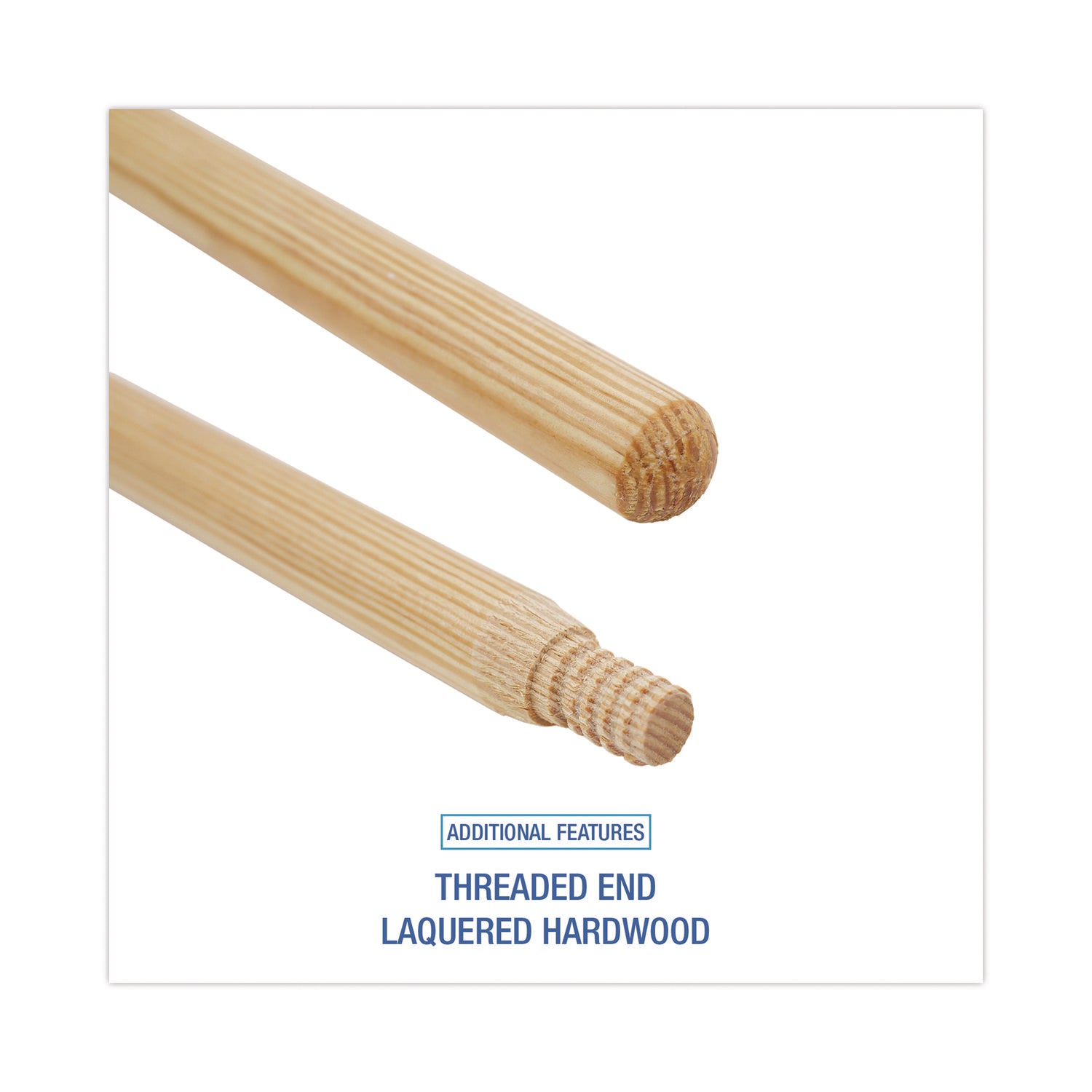 Heavy-Duty Threaded End Lacquered Hardwood Broom Handle, 1.13" dia x 60", Natural