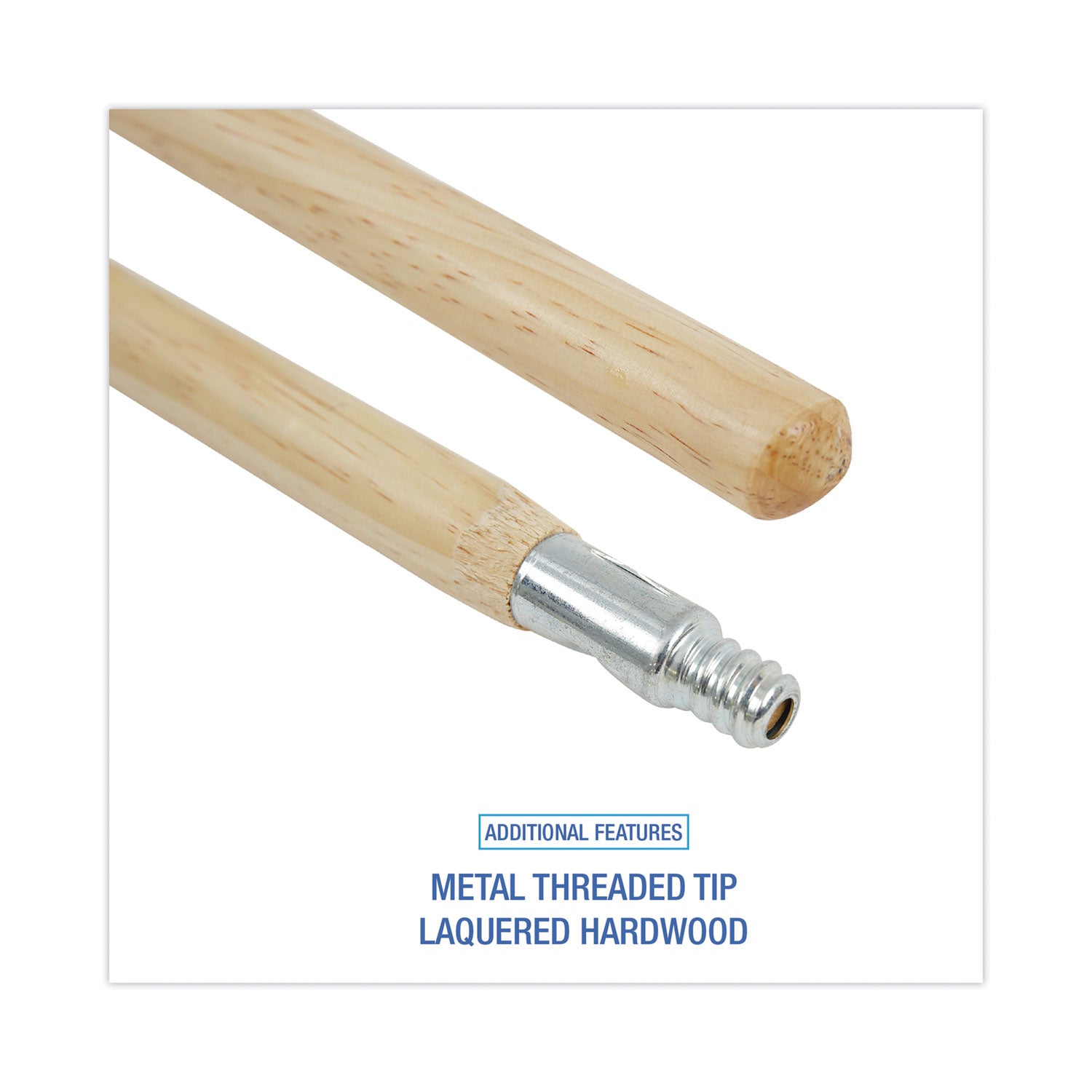 Metal Tip Threaded Hardwood Broom Handle, 1.13" dia x 60", Natural - 