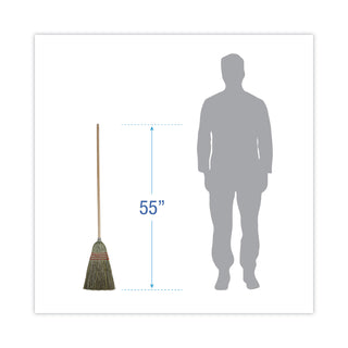 Mixed Fiber Maid Broom, Mixed Fiber Bristles, 55" Overall Length, Natural, 12/Carton