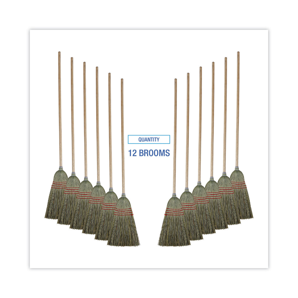 Mixed Fiber Maid Broom, Mixed Fiber Bristles, 55" Overall Length, Natural, 12/Carton