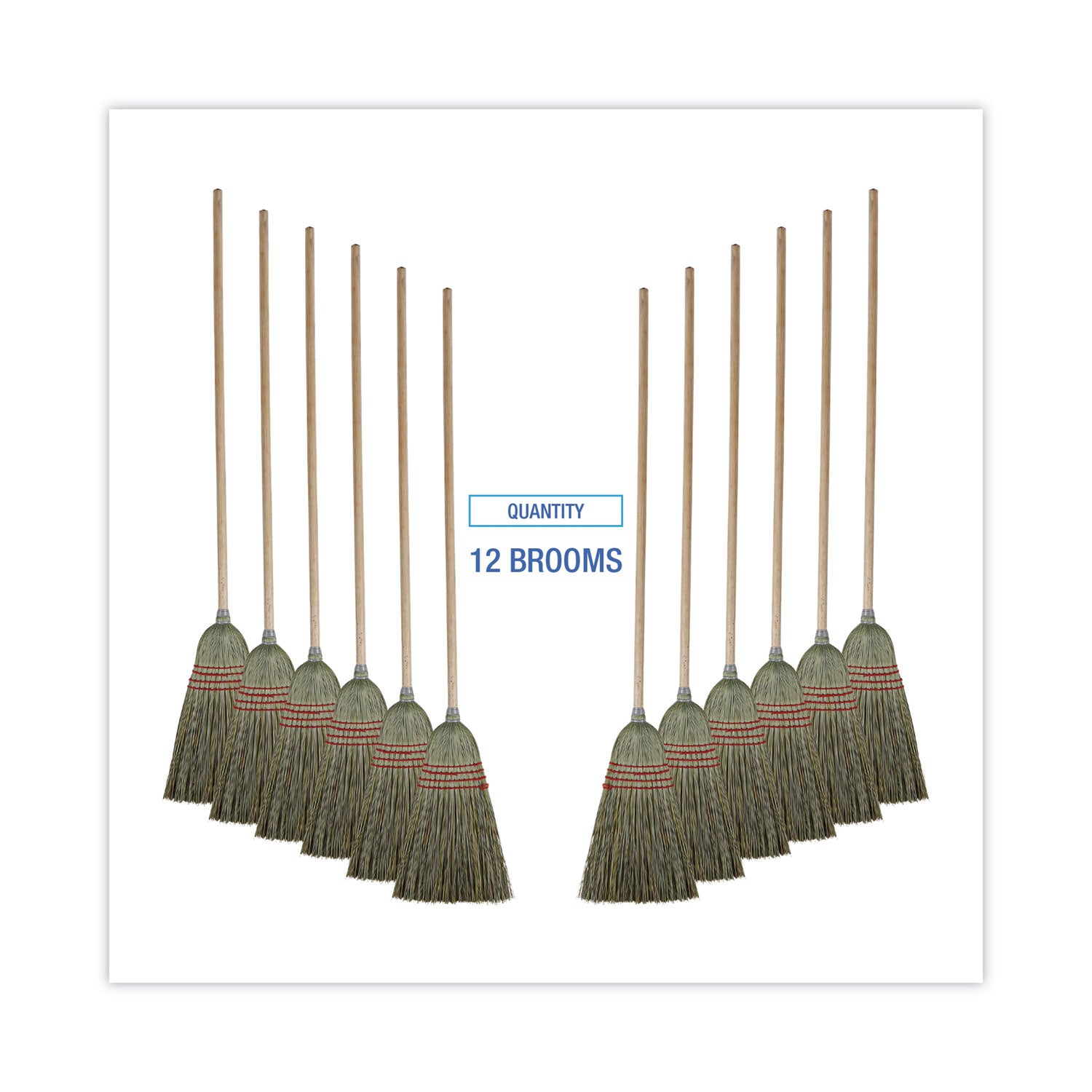 Mixed Fiber Maid Broom, Mixed Fiber Bristles, 55" Overall Length, Natural, 12/Carton - 