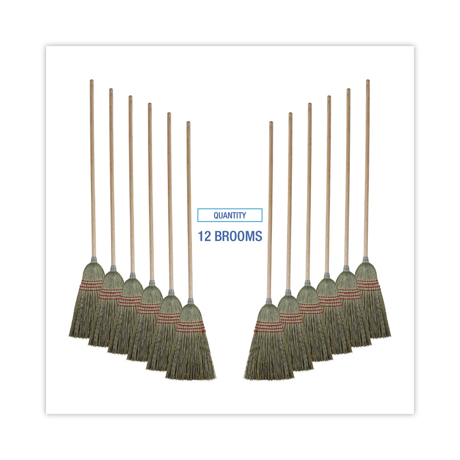 Mixed Fiber Maid Broom, Mixed Fiber Bristles, 55" Overall Length, Natural, 12/Carton