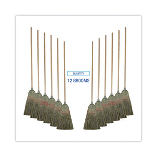 Mixed Fiber Maid Broom, Mixed Fiber Bristles, 55" Overall Length, Natural, 12/Carton
