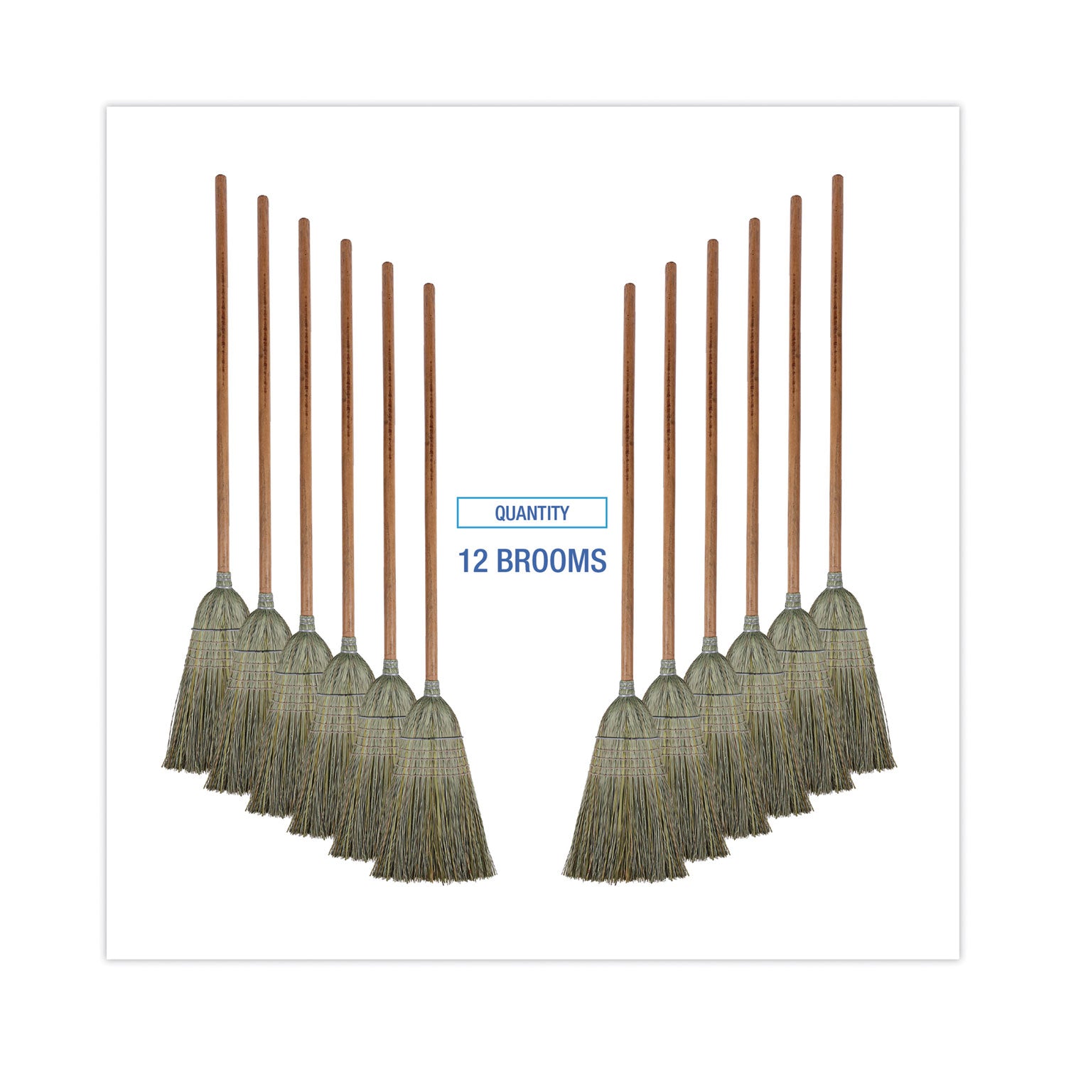 Warehouse Broom, Yucca Corn Fiber Bristles, 56" Overalll Length, Natural, 12/Carton
