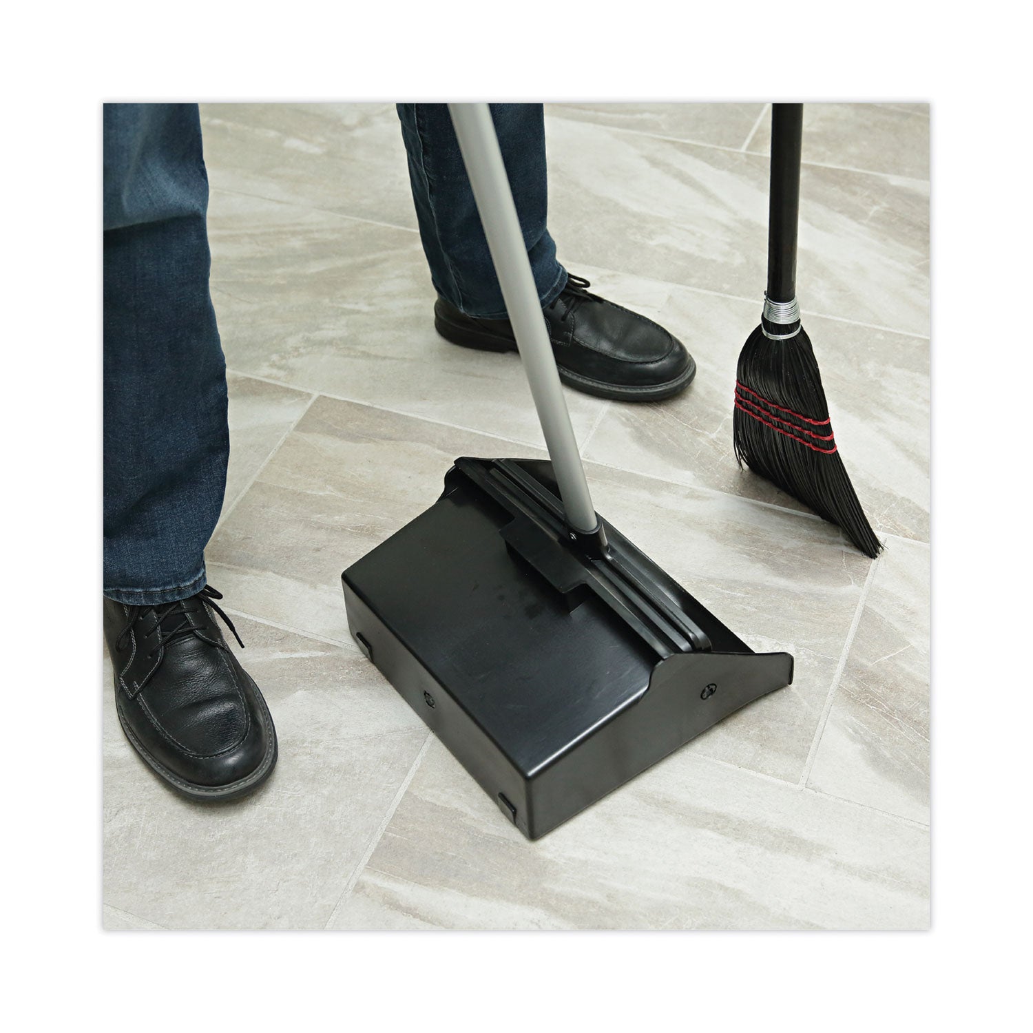 Flag Tipped Poly Lobby Brooms, Flag Tipped Poly Bristles, 38" Overall Length, Natural/Black, 12/Carton