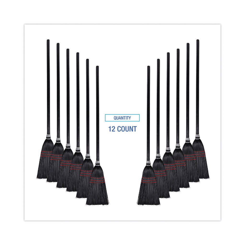 Flag Tipped Poly Lobby Brooms, Flag Tipped Poly Bristles, 38" Overall Length, Natural/Black, 12/Carton