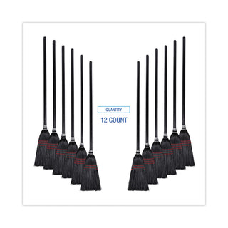 Flag Tipped Poly Lobby Brooms, Flag Tipped Poly Bristles, 38" Overall Length, Natural/Black, 12/Carton